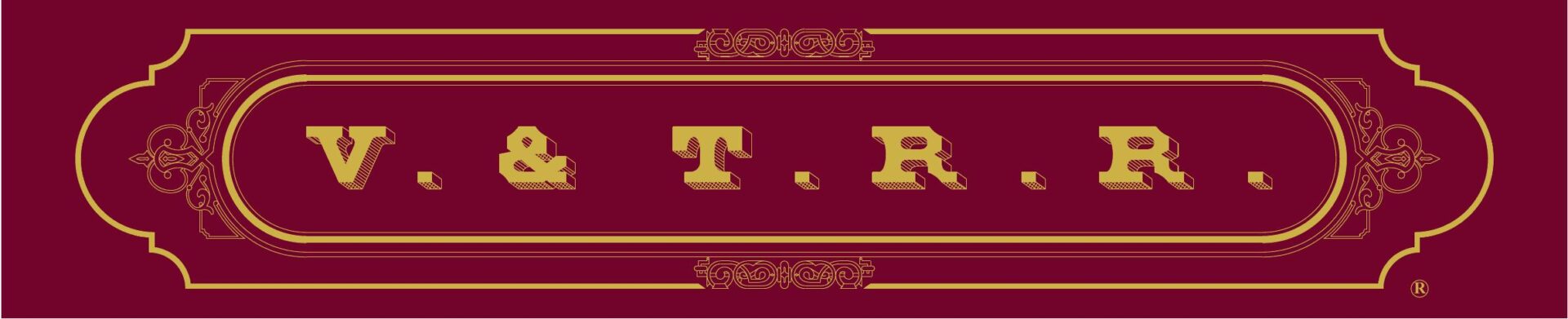 A red and gold banner with the letters t. R.