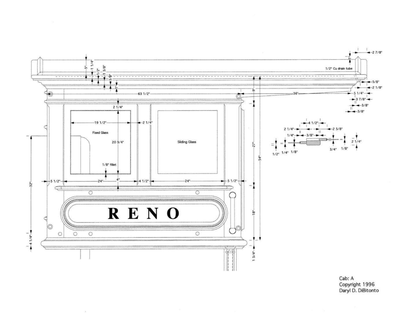 A drawing of the front of a building with reno written on it.