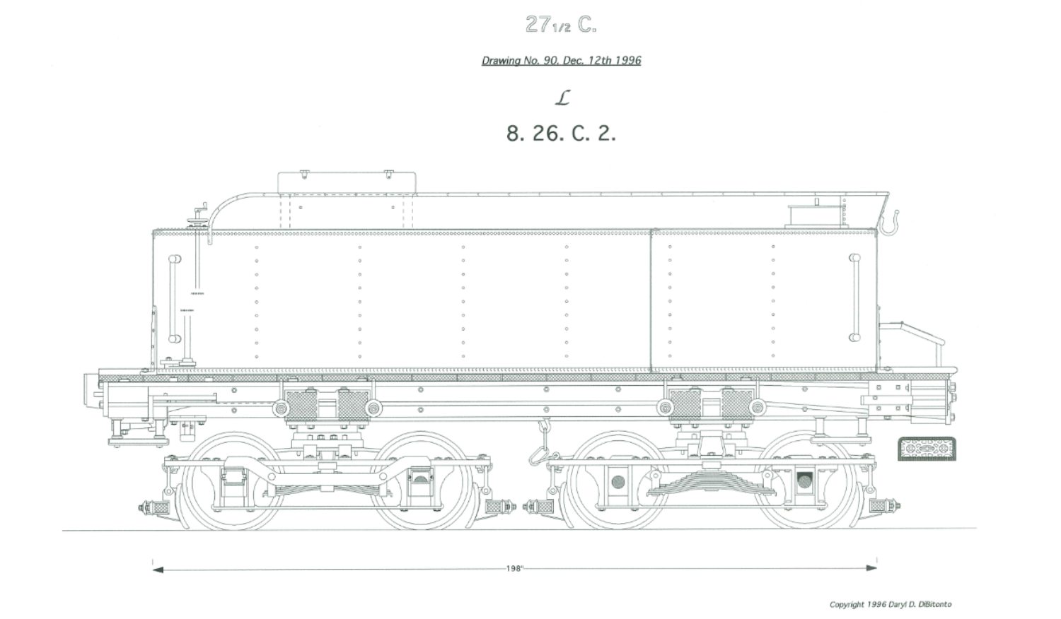 A drawing of an old train car.