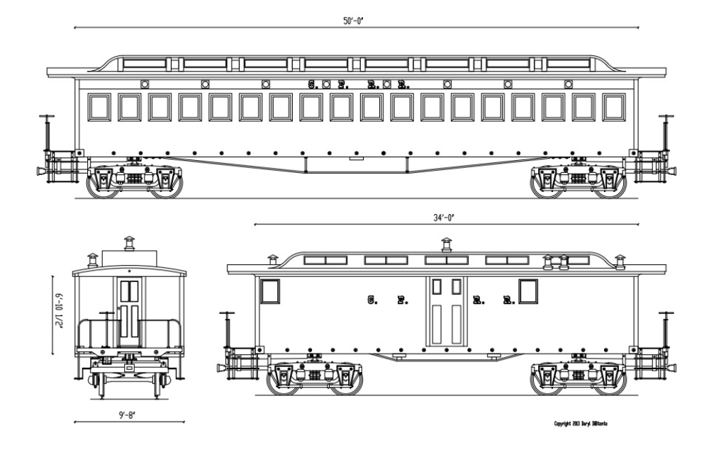 A train car is shown in front of two other trains.